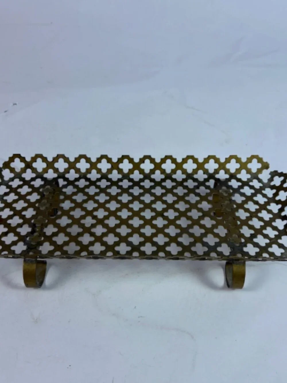 Vintage MCM Brass Wall Shelf | Clover Cutout Hanging Shelf | Hollywood Regency